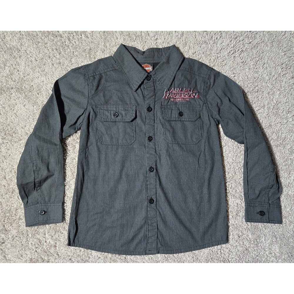 Youth Harley Davidson Long Sleeve Button Shirt Black Gray size 8/10 Skull